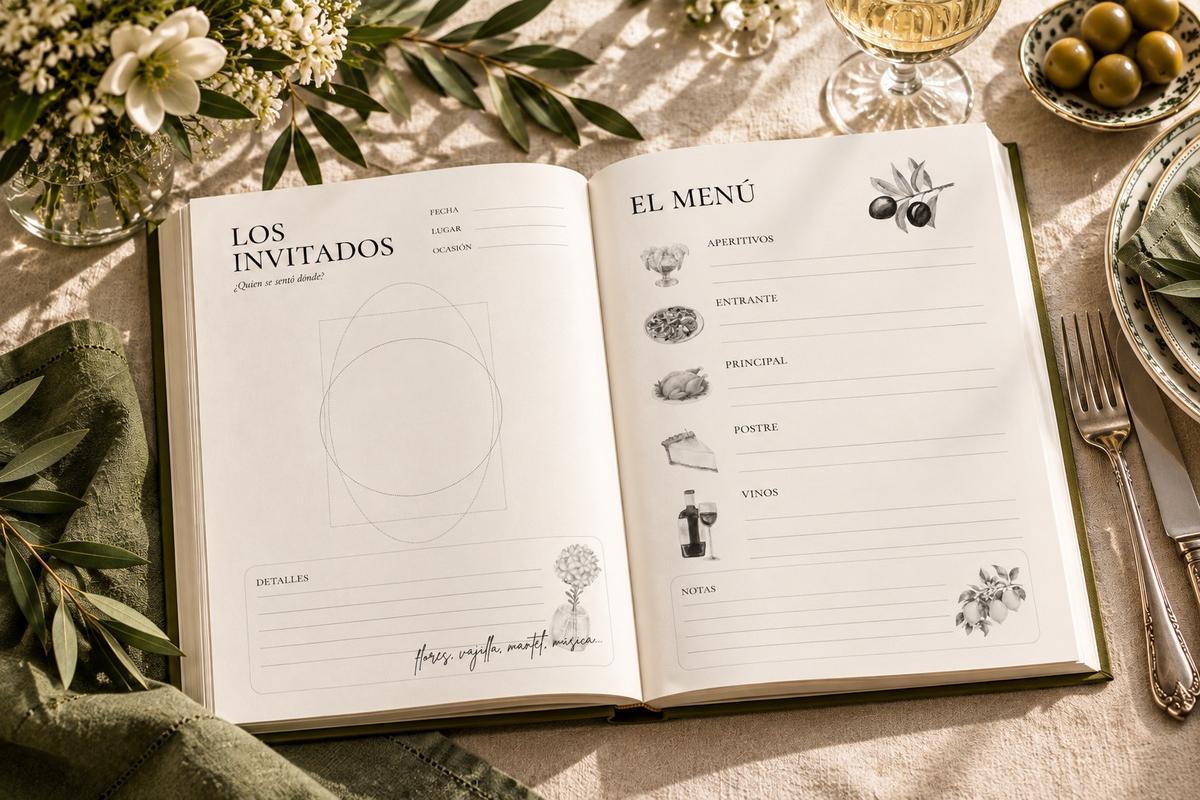 Interior de Recibir en casa con páginas para los invitados y el menú